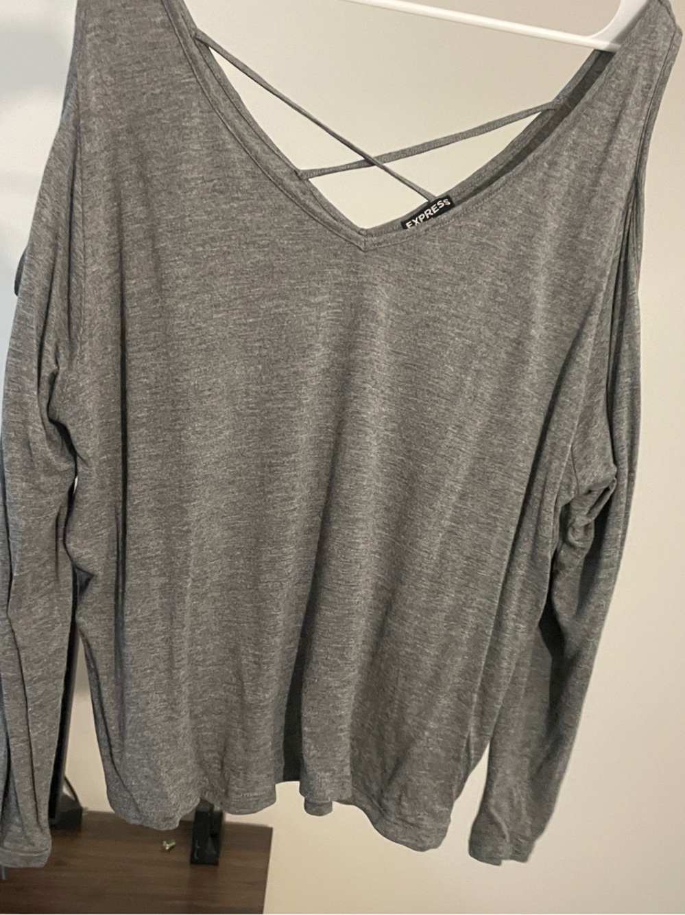 Express Gray Crisscross V-Neck Long Sleeve Top - Picture 1 of 4